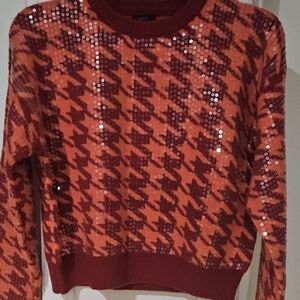 Sequin Houndstooth Sweater - Red and Orange S/M